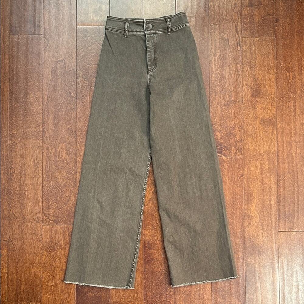 Miou Muse Straight Wide Leg Denim Pants in Mushroom, Size Small (XS Waist)